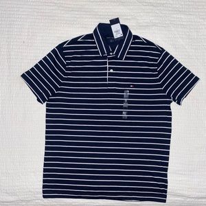 Navy Blue White Striped Polo